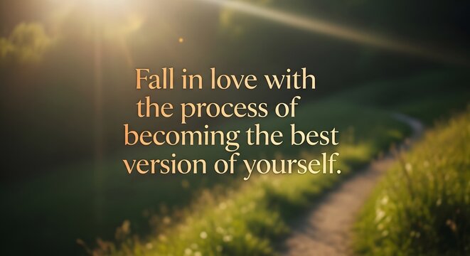 Embrace your journey of self-improvement with this inspiring message set against a serene, sun-drenched natural backdrop.