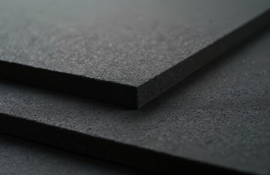 Close up photo of black foam sheets. These are sheets of expanded polyethylene. The rough surface is made for packing and protect fragile objects.
