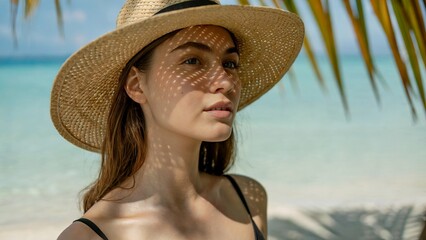 Woman in Sun Hat at the Beach