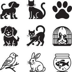Obraz premium Set of nine detailed pet adoption icons with transparent background animal icon dog icon