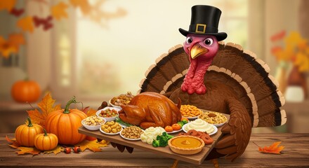 Traditional Thanksgiving turkey dinner Turkey Holding a  Trey Of Foods 