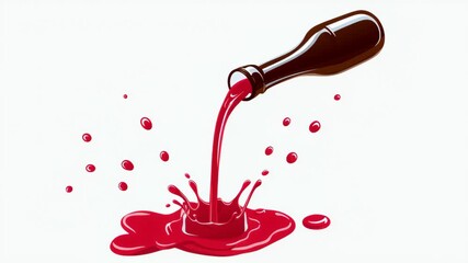 Bottle pouring vibrant red liquid, creating dynamic splash effect on white background, showcasing fluid motion and energy, camera follows the action with a smooth dolly movement - Powered by Adobe