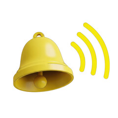 Bright yellow bell ringing with sound waves isolated on white