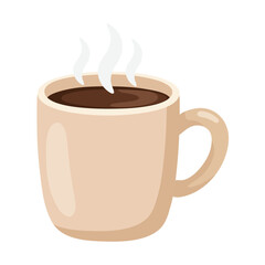 Beige ceramic coffee mug with hot dark brew and rising steam simple cozy beverage illustration