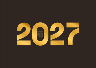 2027 New Year greeting card design with modern golden number on black background. Text gold inspiration design logo vector illustration. Greeting New Year dark banner with trend numbers date 2027.