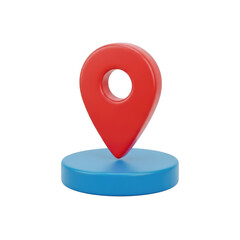 3d red map pin icon on a blue base symbolizing location and navigation