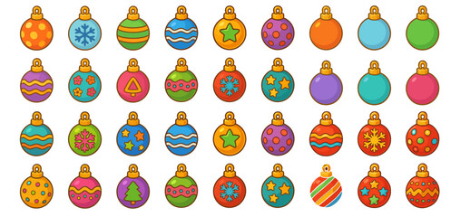 Colorful Christmas balls collection. Festive holiday ornaments for decoration and winter design.