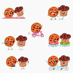 Naklejka premium Sweets, bakery funny characters, hand drawn vector illustration.
