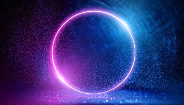 Abstract Grainy Gradient Blurred Glowing Ring On Dark Background Blue And Purple Noise Texture Effect