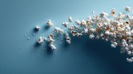 Popcorn crumbs on blue surface