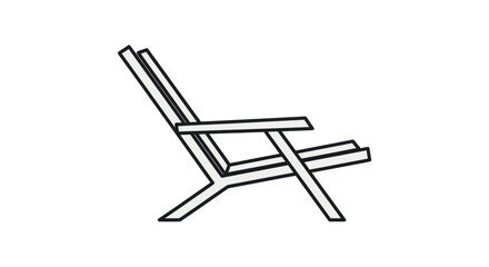 Minimalist black line art icon of a classic wooden Adirondack deck chair for outdoor relaxation.