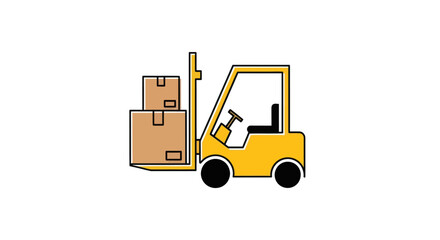 A yellow forklift truck illustration carrying stacked cardboard boxes on its forks.