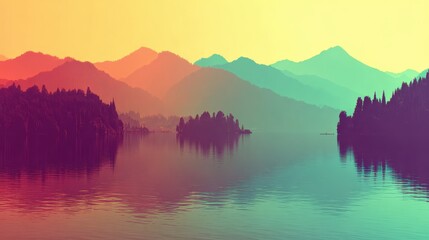 Vibrant abstract mountain landscape reflection in water