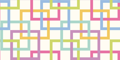 Pastel interlocking geometric pattern. Colorful maze seamless background. Abstract labyrinth repeat texture. Interwoven square design. Color grid woven texture