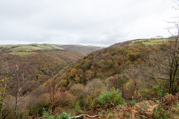 Landscape photo of the autumn colours at Countisbury Hill and Watersmeet Valley in Exmmor National Park