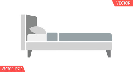 Simple Modern Bed Vector Illustration with Headboard and Pillow.