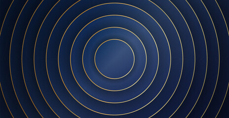 Luxury dark abstract blue and gold circle 3D background. Layered visual backdrop design. Vector illustration