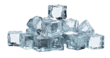 A pile of clear ice cubes