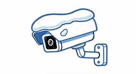 Snow-covered security camera in a winter landscape  