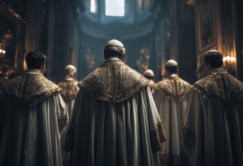 Naklejka premium catholic priests standing in front of the pope