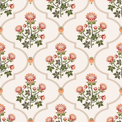 Vector Hand drawn colourful geometric flowers Motifs African boho paisley, seamless patterns with floral for fabric Ethnic Indian Pattern, textiles, clothing, wrapping paper, backdrop, banner.  © nongnuch_l