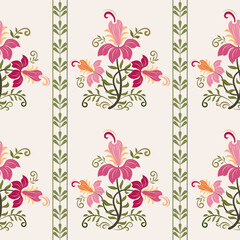 Vector Hand drawn colourful geometric flowers Motifs African boho paisley, seamless patterns with floral for fabric Ethnic Indian Pattern, textiles, clothing, wrapping paper, backdrop, banner.
