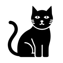 Vector art of elegant black cat sitting gracefully with a curled tail, , a charming feline silhouette