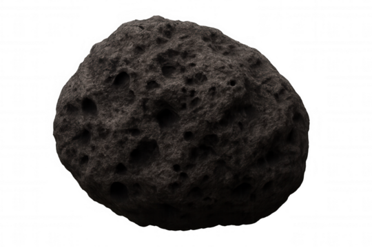 Meteorite or asteroid floating in space, extraterrestrial rock, cosmic stone from deep space, transparent background