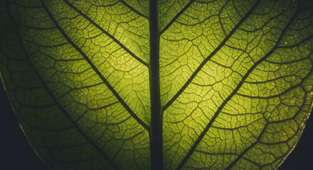 Obraz premium A detailed macro shot of a vibrant green leaf showcasing its intricate veins and delicate structure