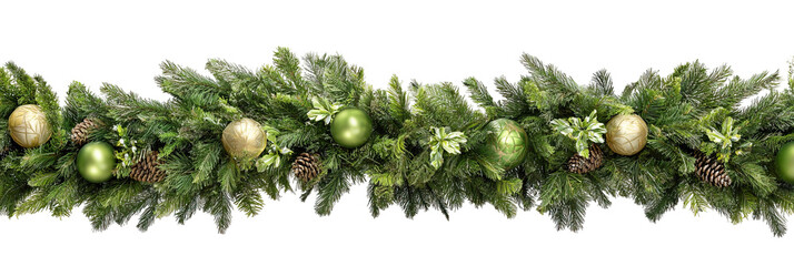 Festive green Christmas garland decoration transparent PNG cutout, isolated background