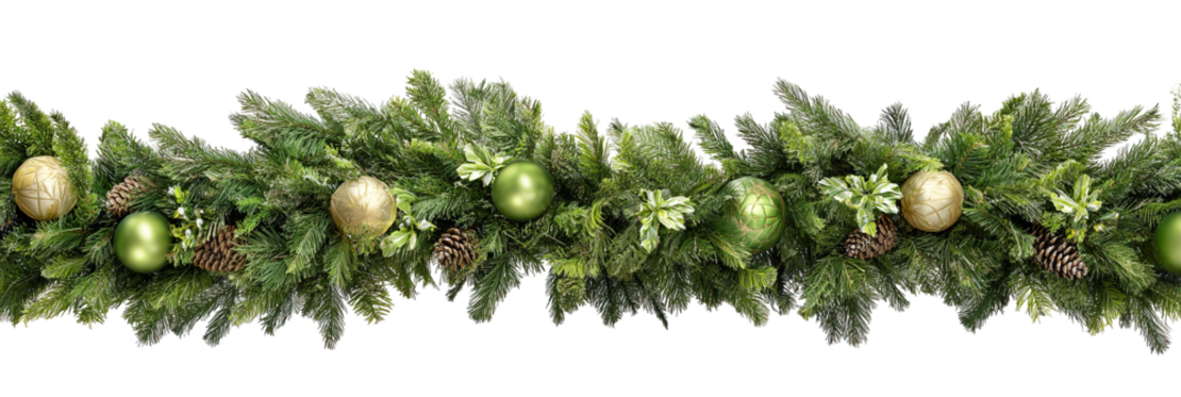 Festive green Christmas garland decoration transparent PNG cutout, isolated background