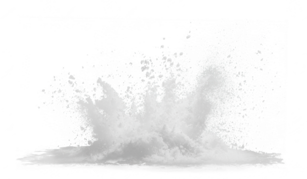 Dynamic white snow explosion, transparent PNG cutout, isolated background