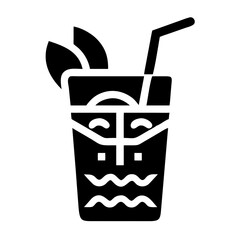 Vector art of refreshing tiki cocktail drink, tropical beverage with straw and garnish icon