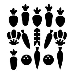 Vector art of collection of fresh vegetables, including carrots, turnips, and radishes, arranged in a simple and clean design