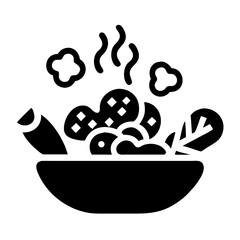 Vector art of steaming bowl of salad icon, representing healthy eating, fresh ingredients, and vegetarian cuisine