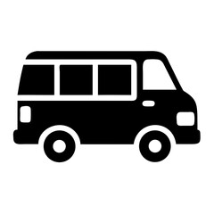Vector art of black van icon, representing transportation, travel, and delivery services with a simple design