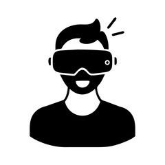 Illustration of a man wearing a virtual reality headset, experiencing immersive technology