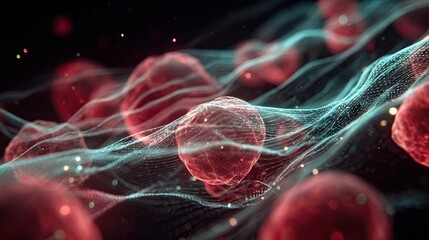 Cancer cell interacting with immune system. Medical visualization of disease and cellular biology. Healthcare technology for research and development.