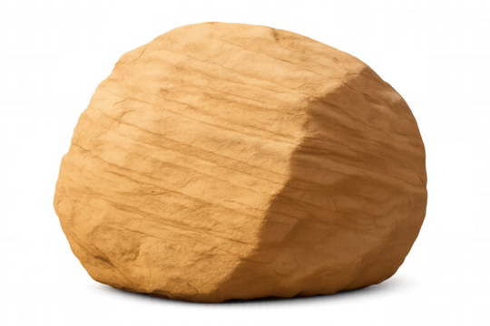 Sandstone boulder with textured surface, displaying geological formations, isolated on a transparent background