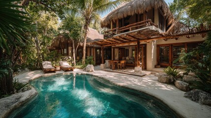 Tropical oasis: luxurious villa with pool in lush jungle setting