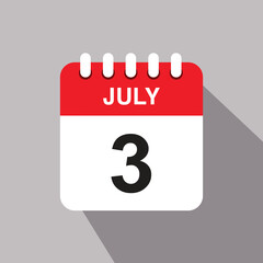3 july calendar date icon. vector illustration with shadow design