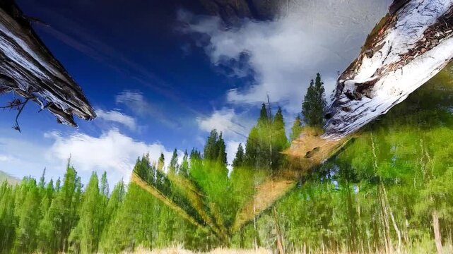 Yosemite lake reflecting the forest sky and clouds along Tioga road near toulumne meadows.