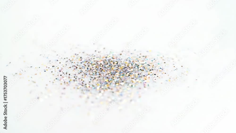 Wall mural macro timelapse of a delicate glitter pattern slowly expanding and spreading across a pristine white