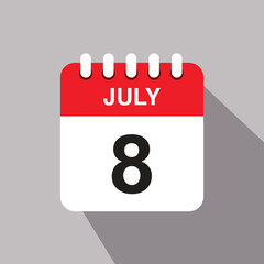 8 july calendar date icon. vector illustration with shadow design