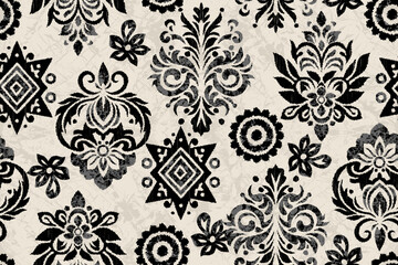 Damask seamless pattern, Ikat floral seamless pattern background, vector illustration, Ikat ethnic oriental embroidery, Aztec style, baroque. Design for texture, fab,clothing, decoration,fashion, tile © supachai