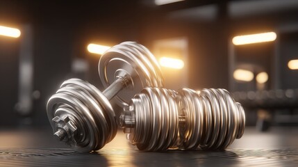 Stylish adjustable dumbbells in modern gym setting with warm lighting