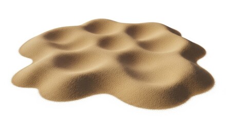 A realistic pile of sand with smooth, undulating mounds, isolated on a white background, representing natural materials, construction, play, and the simplicity and texture of granular substances.

