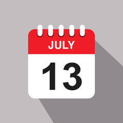 13 july calendar date icon. vector illustration with shadow design