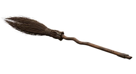 Broom isolated, Witch Broom with wooden handle isolated, PNG 