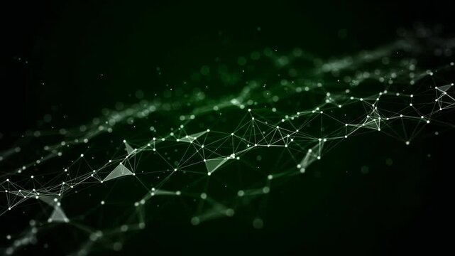 Abstract network of glowing dots and lines on dark background - Powered by Adobe